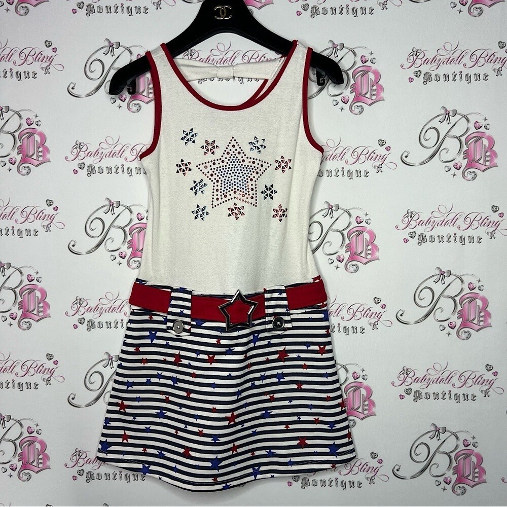 Basic editions dress 4th of July USA 🇺🇸 style star belt buckle rhinestones